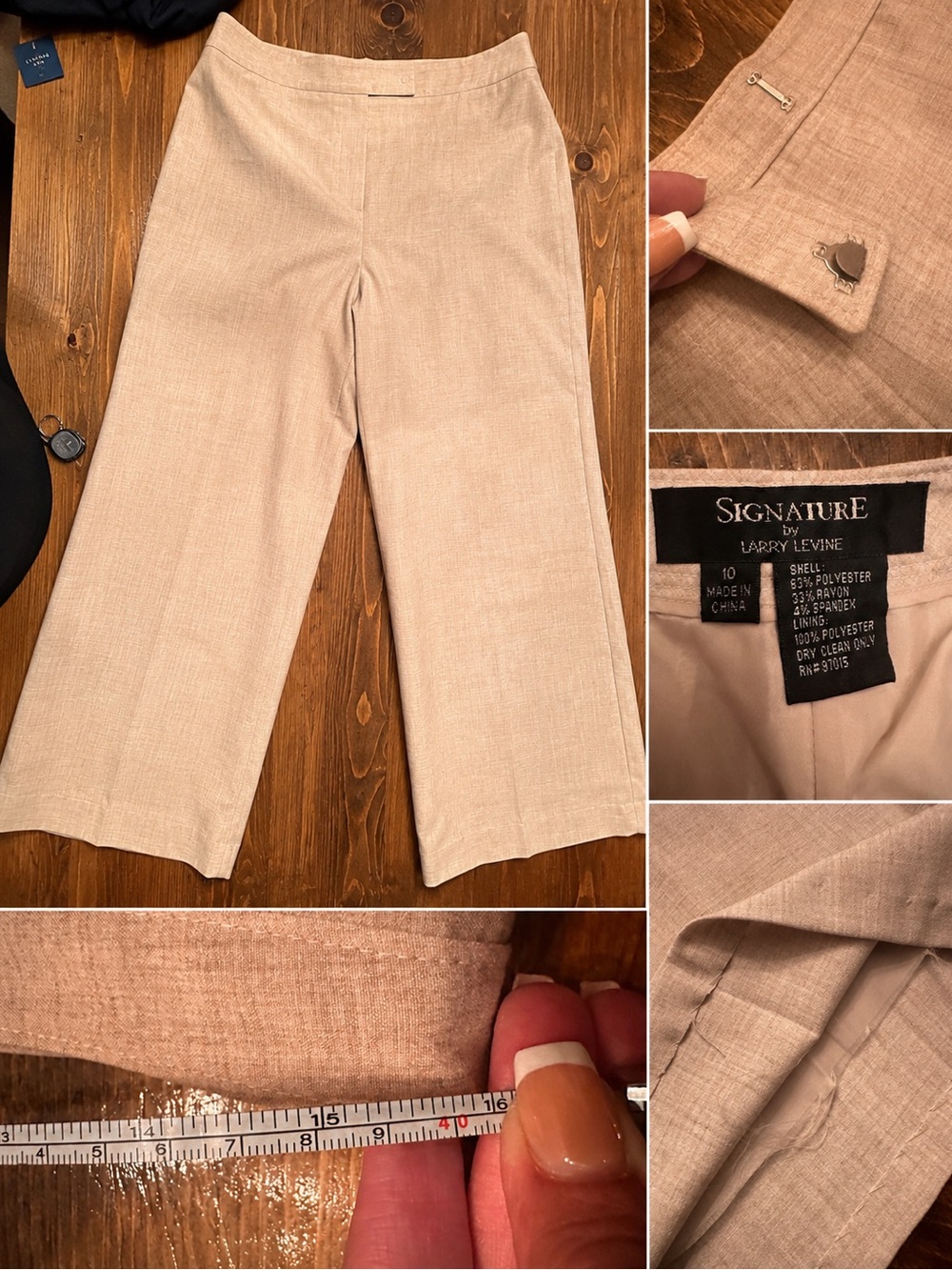 Beige Oatmeal Wide Leg Trousers | Size 10 | Larry Levine | *** Altered Hem - Picture 3 of 6